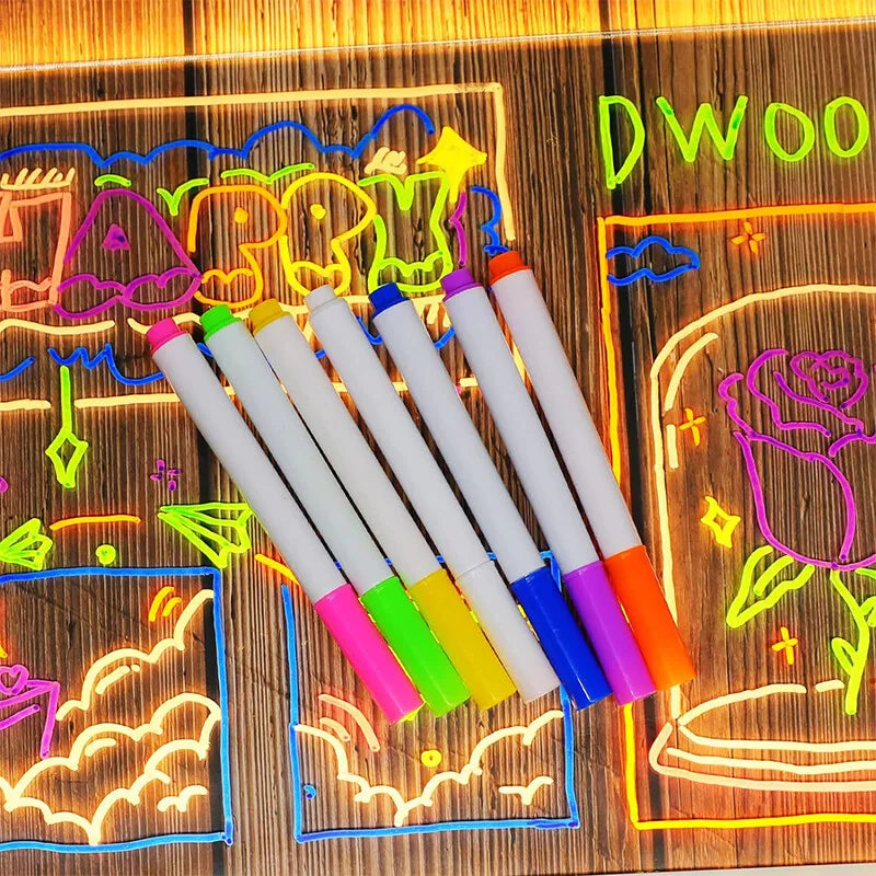 LED Note Board with Colors, Acrylic Dry Erase Board with 7 Pens for Home Office