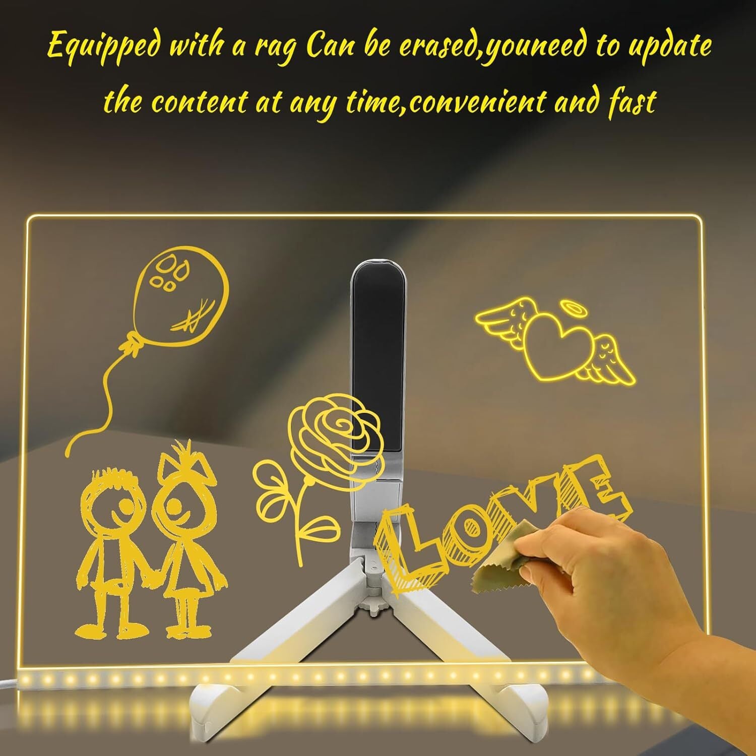 LED Note Board with Colors, Acrylic Dry Erase Board with 7 Pens for Home Office