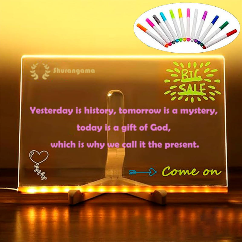 LED Note Board with Colors, Acrylic Dry Erase Board with 7 Pens for Home Office