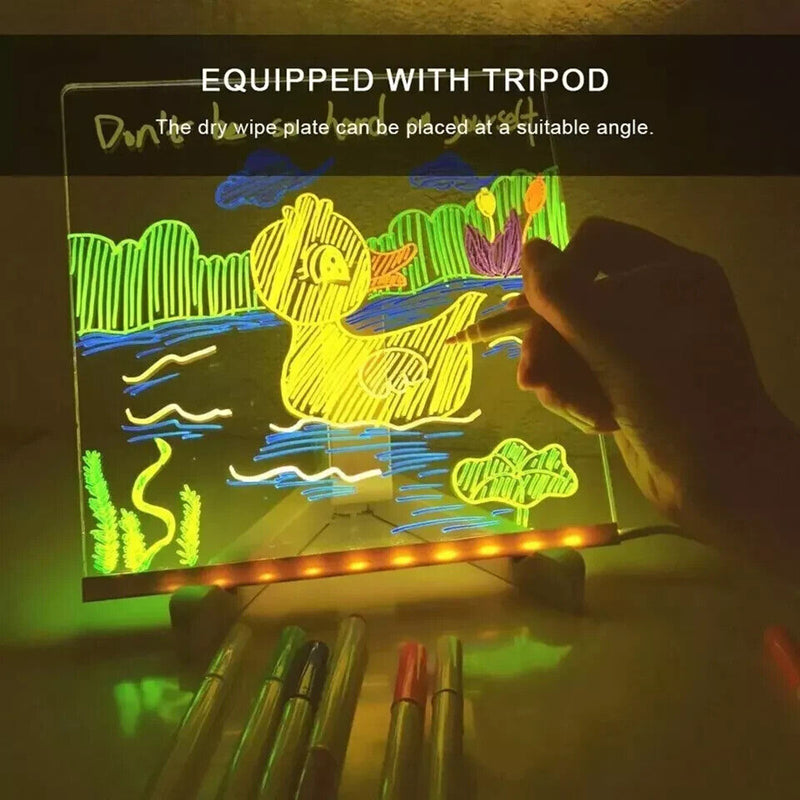 LED Note Board with Colors, Acrylic Dry Erase Board with 7 Pens for Home Office